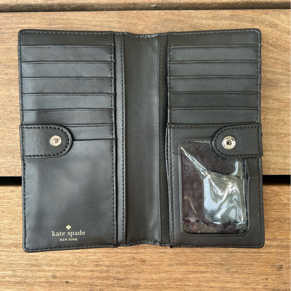 Kate Spade New York Stacy Bow Montford Park Wallet Billfold Black Leather - Picture 4 of 16